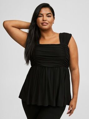 Torrid STRETCH MESH SQUARE NECK SHIRRED PEPLUM Top Size 1x (14/16) NWT